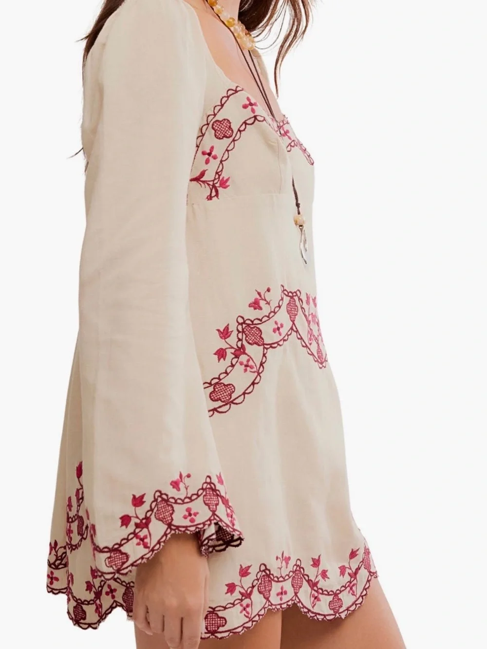 NWT Free People Bali Marlene Floral Embroidered Minidress in ‘Vintage Combo’